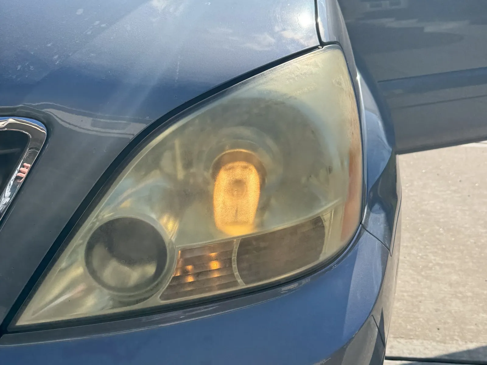 Before, Headlight lens, oxidised yellow to clear