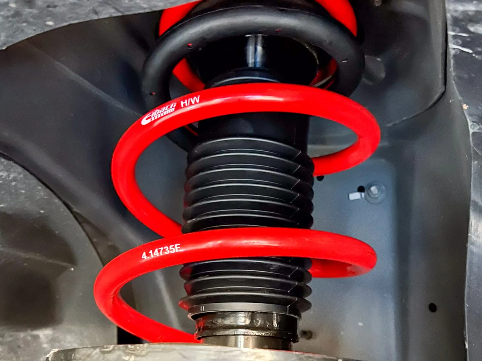 After. Factory coil out, Eibach lowering spring in